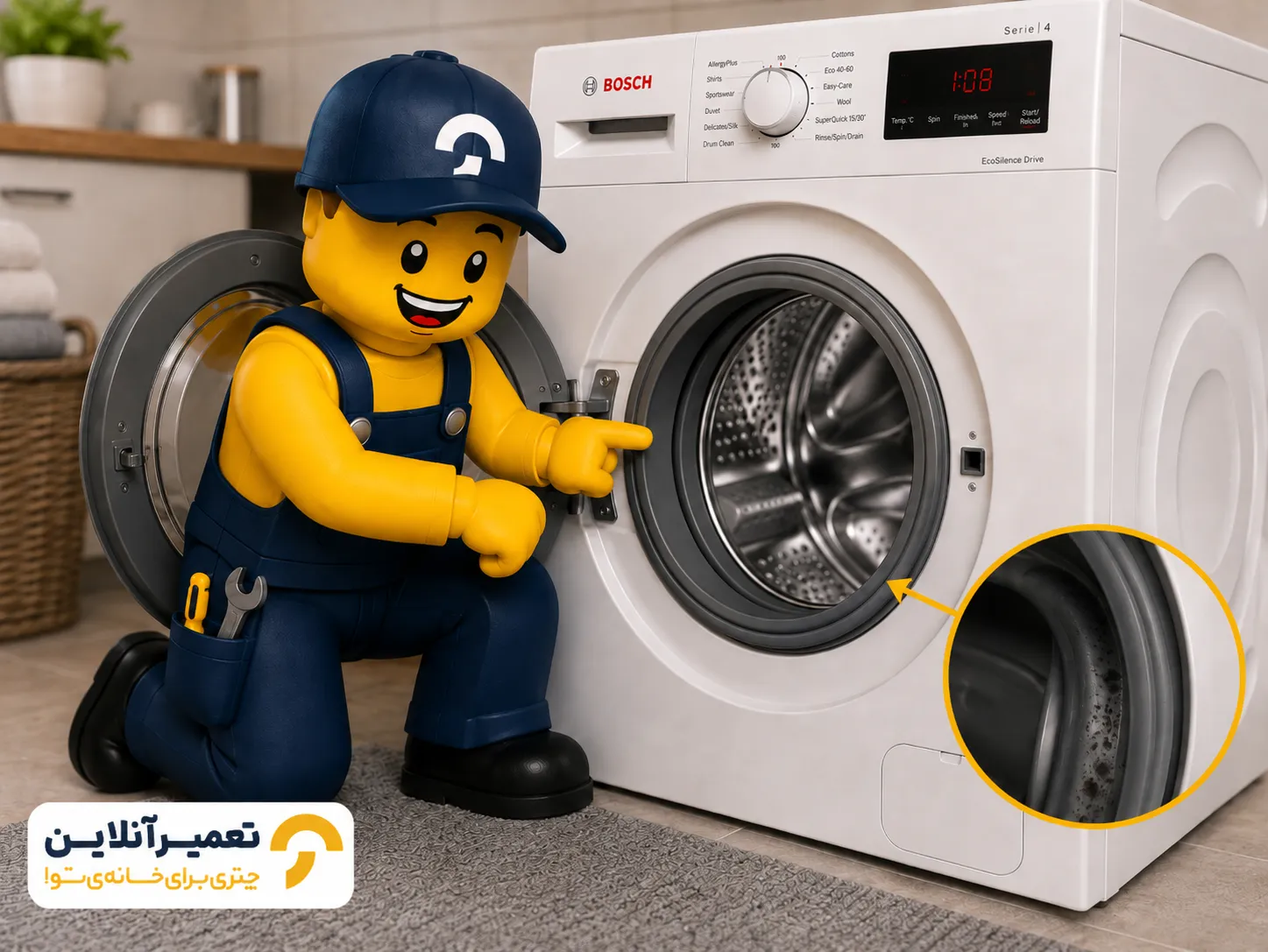 تعویض لاستیک دور درب لباسشویی بوش